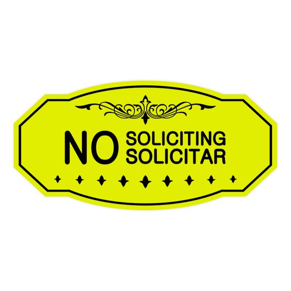 Victorian No Soliciting No Solicitar Sign (Yellow / Black) - Small 3" X 6"