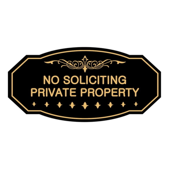 Victorian No Soliciting Private Property Sign (Black /Gold) - Small 3" X 6"