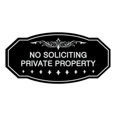 Victorian No Soliciting Private Property Sign (Black / Silver) - Large 5" X 10"