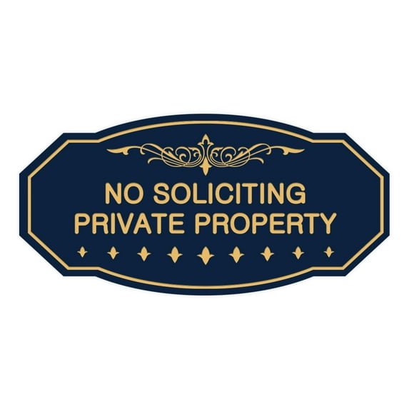 Victorian No Soliciting Private Property Sign (Navy Blue/Gold) - Medium 4" X 8"