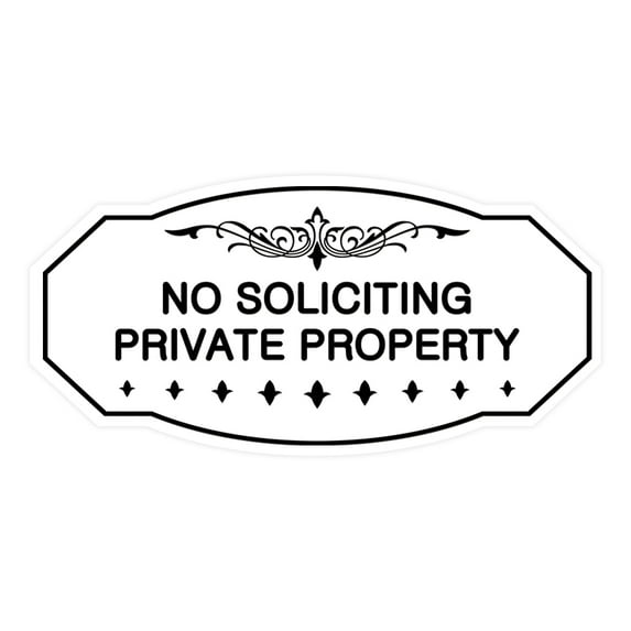 Victorian No Soliciting Private Property Sign (White) - Large 5" X 10"