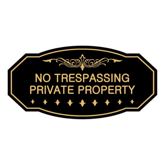Victorian No Trespassing Private Property Sign (Black Gold) - Large 5" X 10"