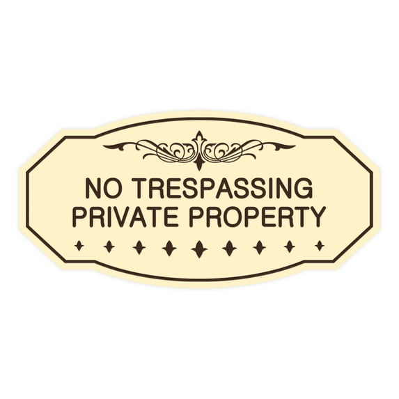 Victorian No Trespassing Private Property Sign (Ivory/Dark Brown) - Small 3" X 6"