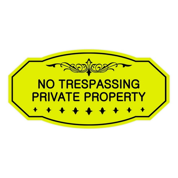 Victorian No Trespassing Private Property Sign (Yellow / Black) - Small 3" X 6"