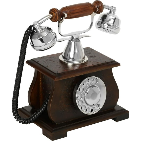 Vintage Wooden Base Telephone with Brass Dial  Non-Working Antique Replica