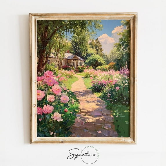 Victorian Orchard Garden In Bloom, Romantic Floral Countryside Scene, Cottagecore Wall Art, Rustic Spring Landscape 3528 Home Decor, 24x36 UNFRAMED