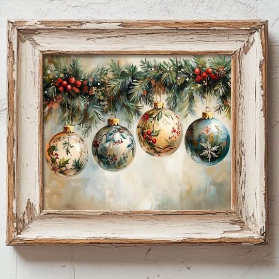 Victorian Ornament Poster, Floral Garland Wall Art, Classic Winter Print UNFRAMED Poster, Wall Art for Decor, Present, 24x36