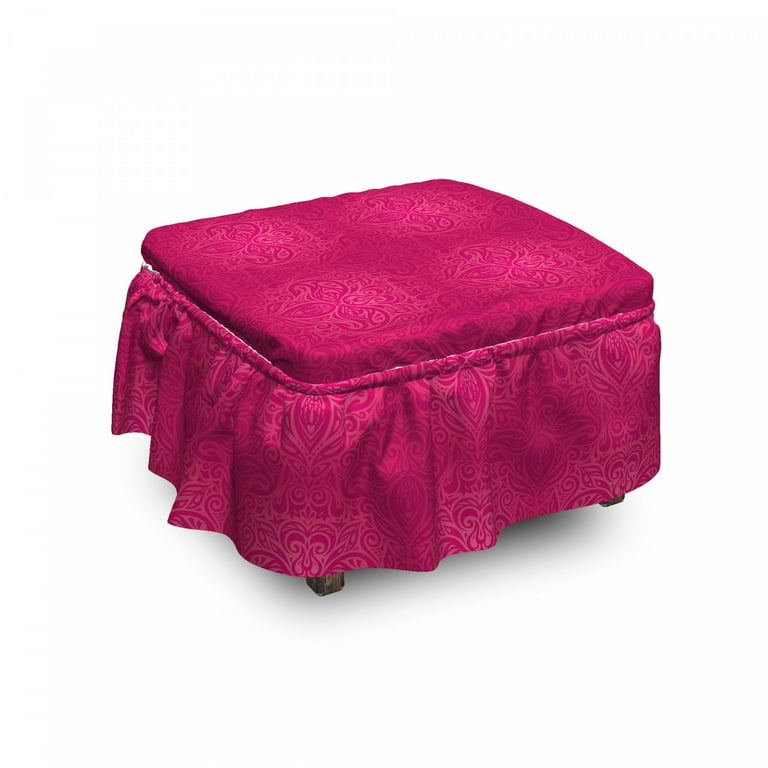 Victorian Ottoman Cover Monotone Floral Swirls 2 Piece Slipcover Set with Ruffle Skirt for Square Round Cube Footstool Decorative Home Accent Standard Size Magenta Hot Pink by Ambesonne Walmart