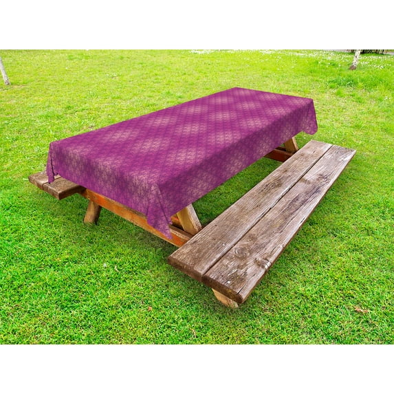 Victorian Outdoor Tablecloth, Antique Style Scroll Motifs Flowers Pink Shades Classical Pattern, Decorative Washable Fabric Picnic Tablecloth, 58 X 104 Inches, Magenta Peach and Purple, by Ambesonne