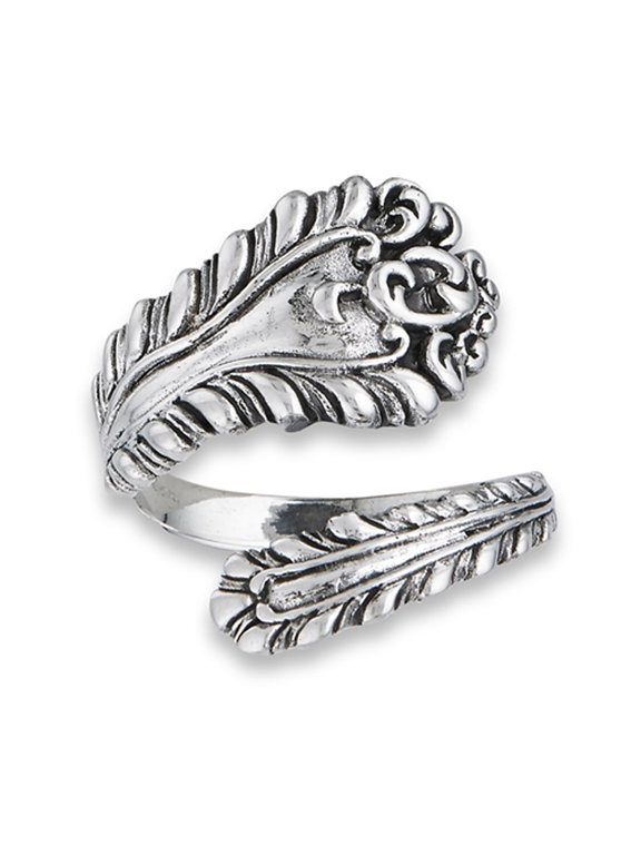 Victorian Oxidized Open Spoon Vintage Ring .925 Sterling Silver Band Jewelry Female Male Size 8