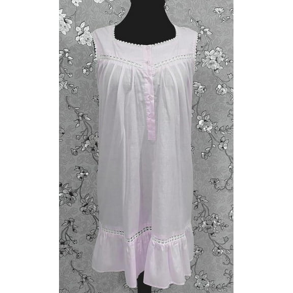 Victorian Pale Pink Cotton Nightgown Sleeveless Ruffle Hem Vintage Style SoieRose SR1140