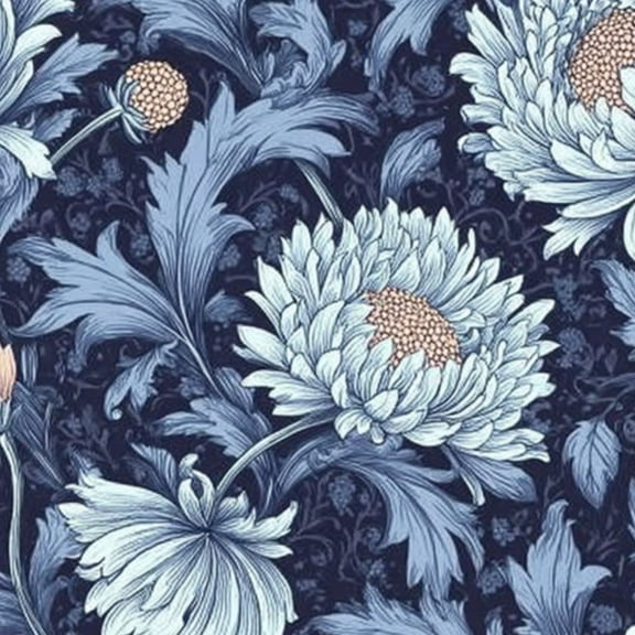Victorian Peel and Stick Wallpaper 17.7in x 9.8ft Vintage Floral Blue Chrysanthemums Dark Contact Paper Vinyl Waterproof Self Adhesive Wall Paper for Bedroom Shelf Cabinet Renter Friendly