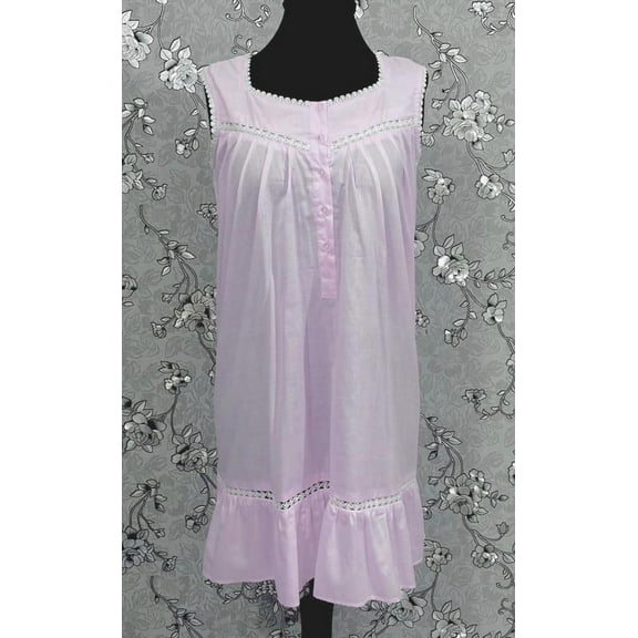 Victorian Pink Cotton Nightgown Sleeveless Ruffle Hem Vintage Style SoieRose SR1138