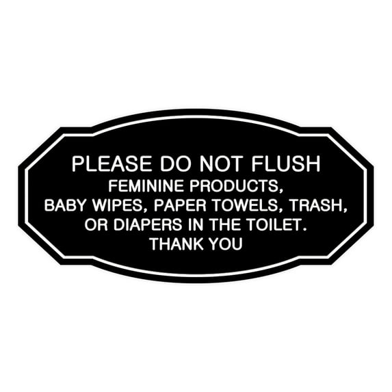 Victorian Please Do Not Flush Etiquette Sign (Black) - Small 3" X 6"