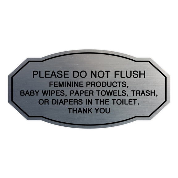 Victorian Please Do Not Flush Etiquette Sign (Brushed Silver) - Large 5" X 10"