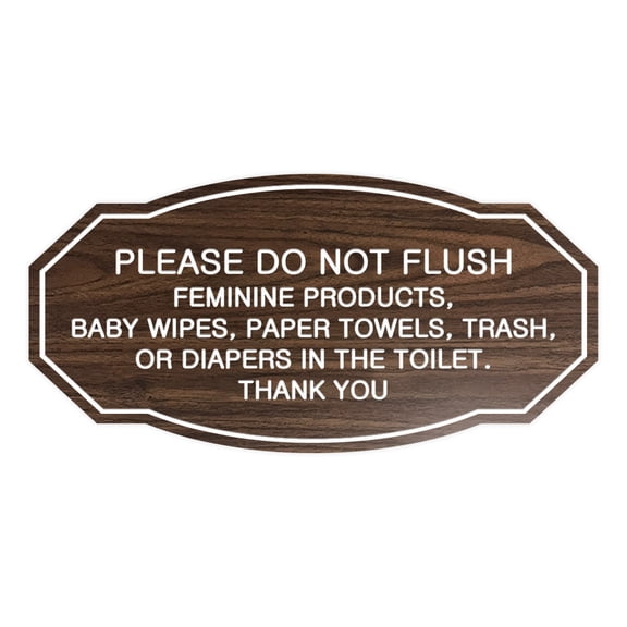 Victorian Please Do Not Flush Etiquette Sign (Walnut) - Small 3" X 6"