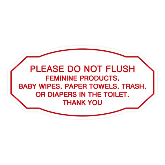 Victorian Please Do Not Flush Etiquette Sign (White/Red) - Small 3" X 6"