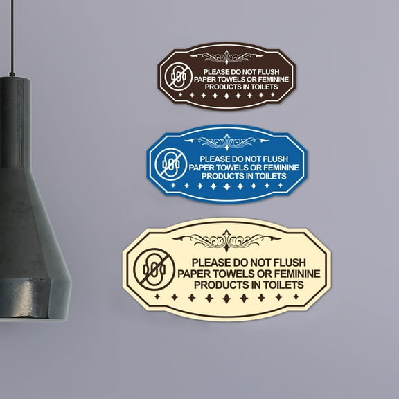 Victorian Please Do Not Flush Paper Towels or Feminine Products in Toilets (Pad) Sign (Navy Blue / White) - Large