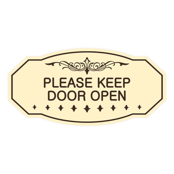 Victorian Please Keep Door Open Sign (Ivory/Dark Brown) - Small