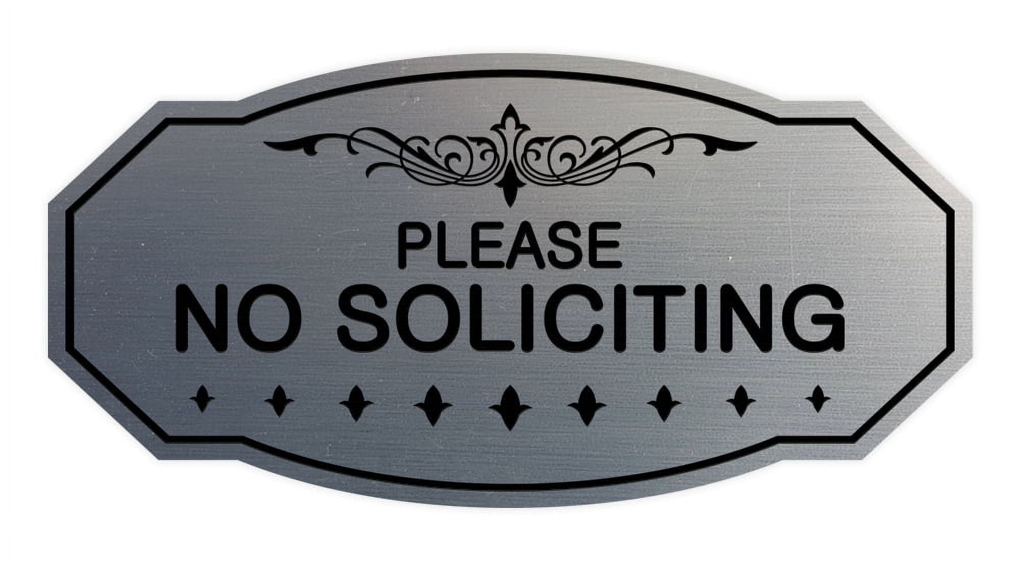 Victorian Please No Soliciting Sign (Brushed Silver) - Small 3