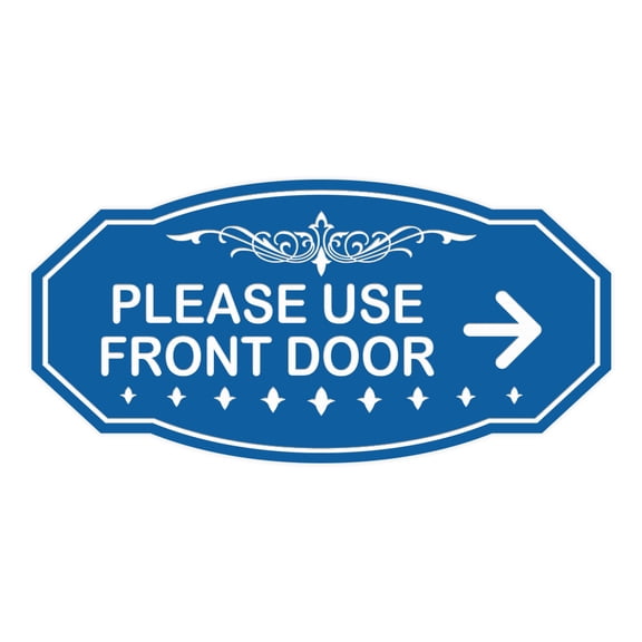 Victorian Please Use Front Door (Right Arrow) Sign (Blue) - Small