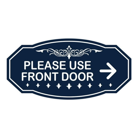 Victorian Please Use Front Door (Right Arrow) Sign (Navy Blue / White) - Large
