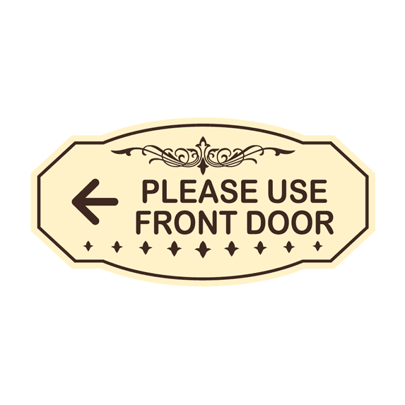 Victorian Please Use Front Door Sign (Ivory/Dark Brown) - Small