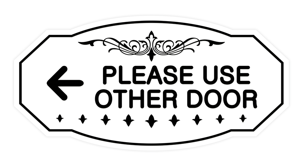 Victorian Please Use Other Door Left Arrow Sign (White) - Medium 4" X 8 ...