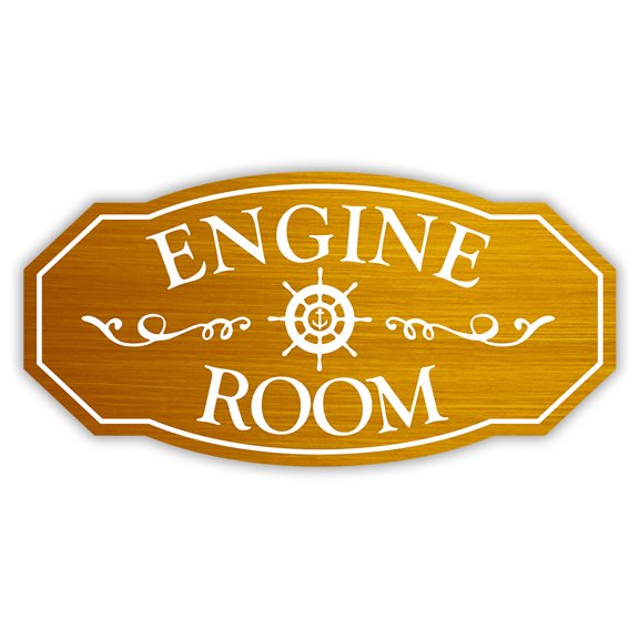 Victorian Plus Engine Room Wall or Door Sign | Easy Installation | Personal Boat Signage (Brass) -Small