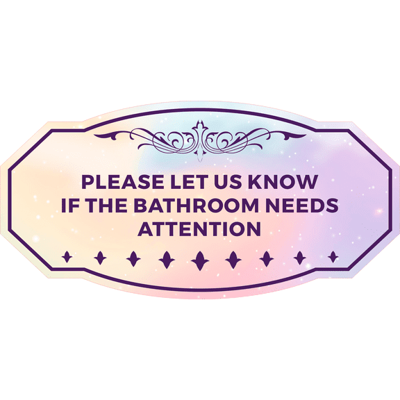 Victorian Plus Please Let Us Know If The Bathroom Needs Attention Door or Wall Sign | Colorful Business Signage (Pastel Purple) - Medium