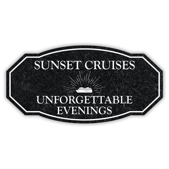 Victorian Plus Sunset Cruises – Unforgettable Evenings Wall or Door Sign | Easy Installation | Personal Boat Signage (Black Steel) -Small