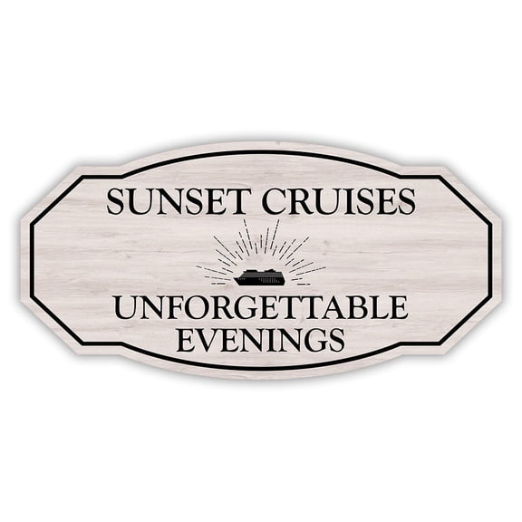 Victorian Plus Sunset Cruises – Unforgettable Evenings Wall or Door Sign | Easy Installation | Personal Boat Signage (Light Wood) - Medium