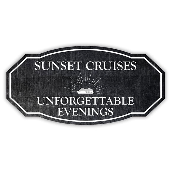 Victorian Plus Sunset Cruises – Unforgettable Evenings Wall or Door Sign | Easy Installation | Personal Boat Signage (Steel) - Large