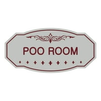 Victorian Poo Room Sign (Light Grey / Burgundy) - Small 3" X 6"