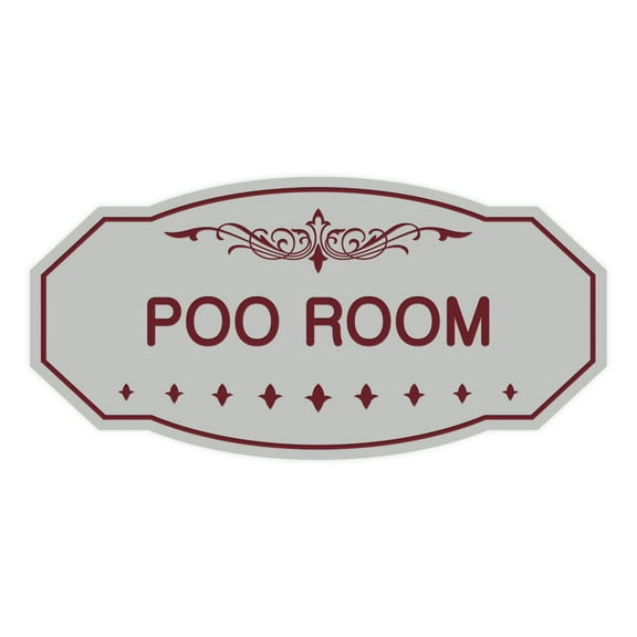Victorian Poo Room Sign (Light Grey / Burgundy) - Small 3" X 6"