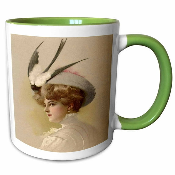3drose, Victorian Portrait in a Hat, 11oz Two-tone Green Mug