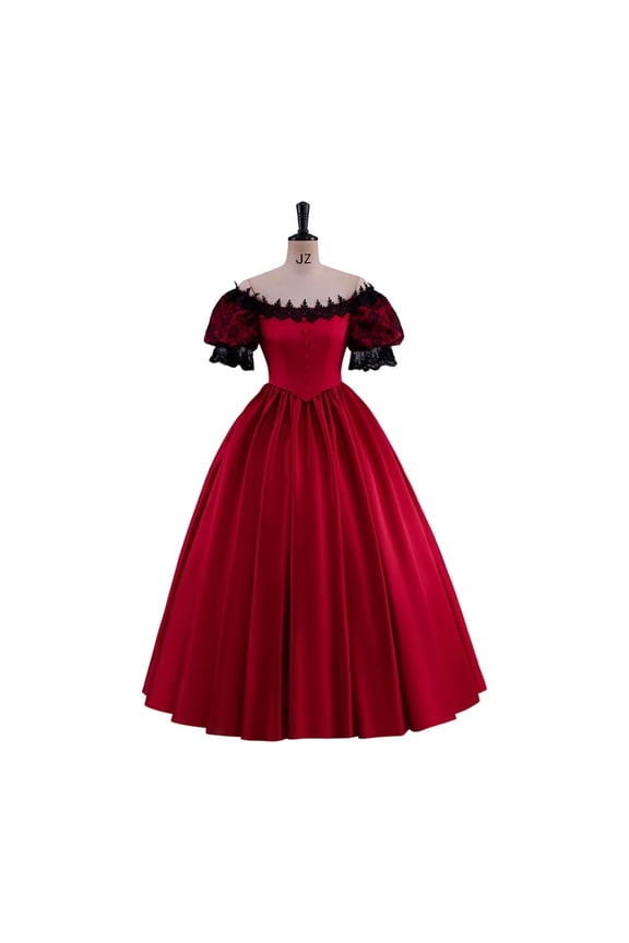 Victorian Princess Lace Gown Puffy Princess Red/Blue Dress Women Retro Elegant Evening Gown Custom Mad