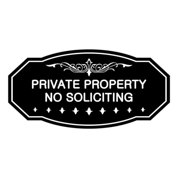 Victorian Private Property No Soliciting Sign (Black) - Medium 4" X 8"
