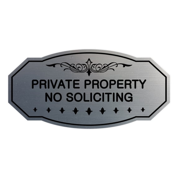 Victorian Private Property No Soliciting Sign (Brushed Silver) - Large 5" X 10"