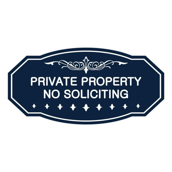 Victorian Private Property No Soliciting Sign (Navy Blue / White) - Medium 4" X 8"