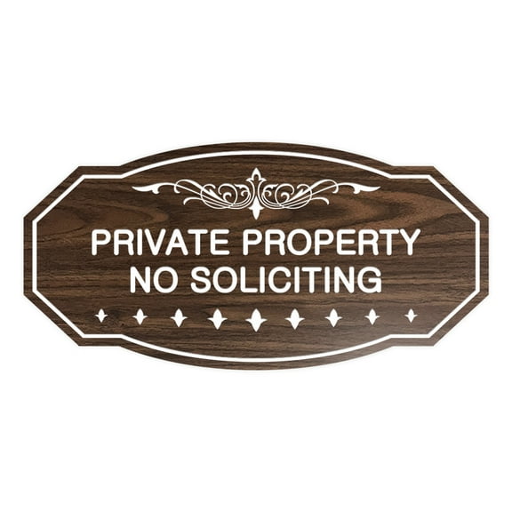 Victorian Private Property No Soliciting Sign (Walnut) - Medium 4" X 8"