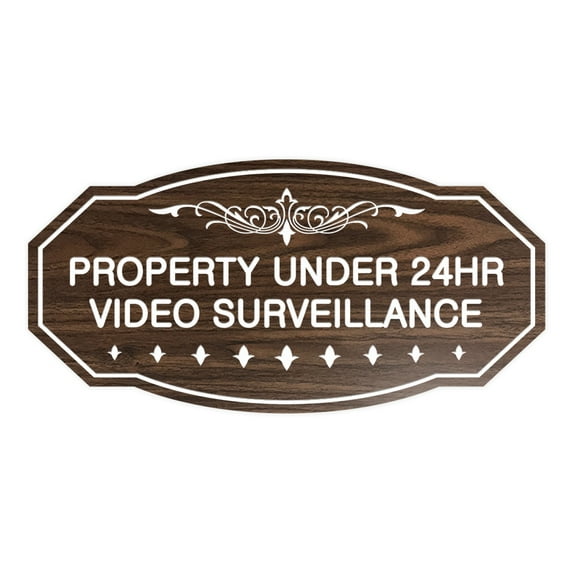 Victorian Property Under Surveillance Sign (Walnut) - Medium 4" X 8"