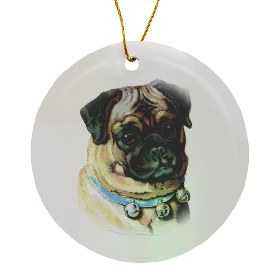 3drose, Victorian Pug Dog Portrait, Circle Porcelain Ornament