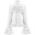 thumbnail image 1 of Victorian Punk Lace Up Back Blouse with Ruffle Lace Jabot Collar Medieval Clothing Flared Sleeve Button Shirt for Women, 1 of 9