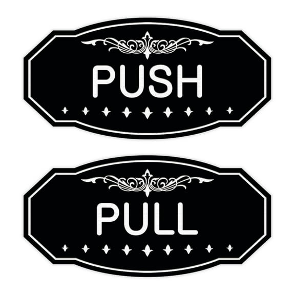 Victorian Push Pull Sign Set (Black) - Medium 4" X 8"