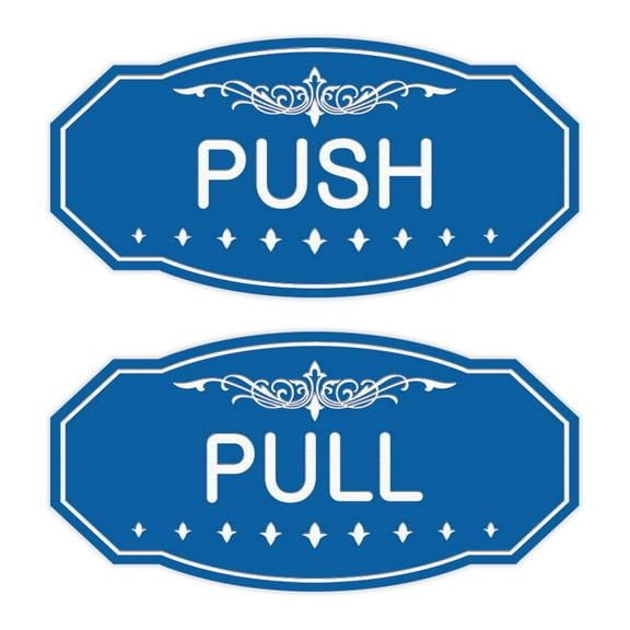 Victorian Push Pull Sign Set (Blue) - Large 5" X 10"