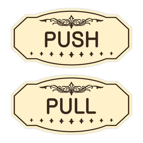 Victorian Push Pull Sign Set (Ivory/Dark Brown) - Large 5" X 10"