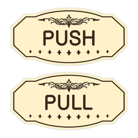 Victorian Push Pull Sign Set (Ivory/Dark Brown) - Medium 4" X 8"