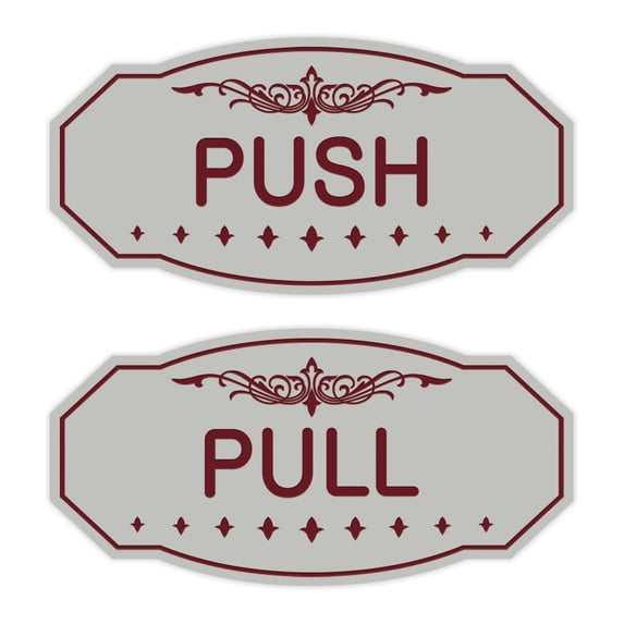 Victorian Push Pull Sign Set (Light Grey / Burgundy) - Large 5" X 10"