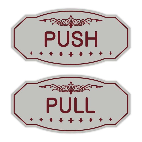 Victorian Push Pull Sign Set (Light Grey / Burgundy) - Medium 4" X 8"